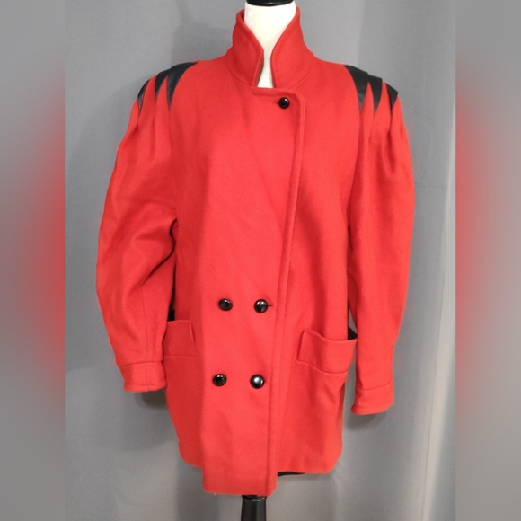 Red Vintage 80s wool coat sz 20 Studio C - Picture 4 of 6